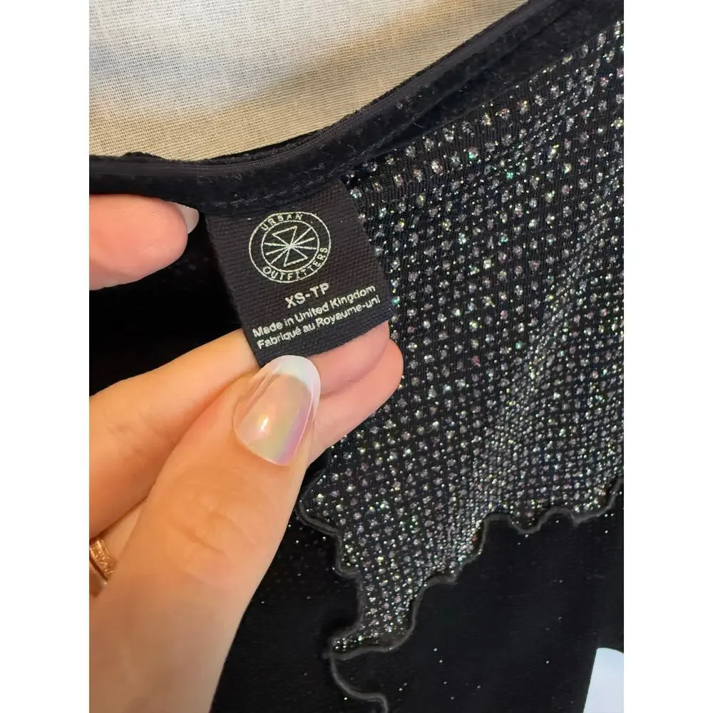 Urban Outfitters Mini Skirt 90's Patchwork Glitter Rhinestone Black A Line xs